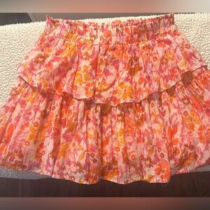 Olivaceous Orange and Pink ruffle Mini Skirt